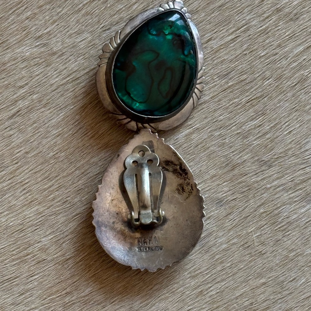 Nakai vintage Sterling Silver Teardrop Green Stone Earrings - Picture 3 of 8